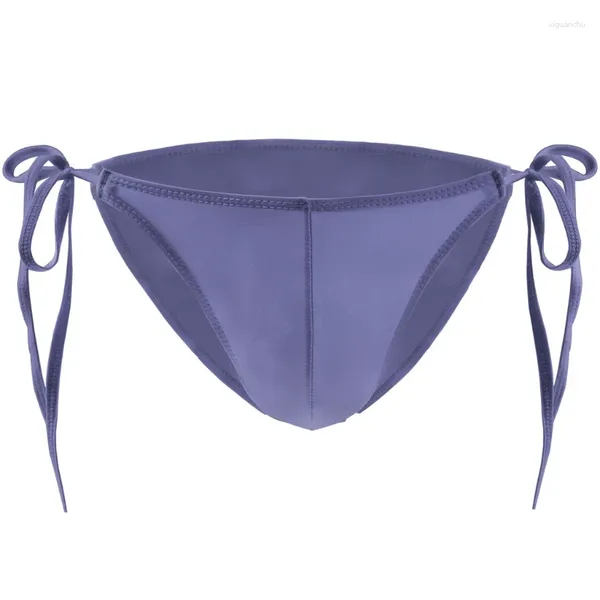 Mutande Mutandine da uomo Bikini in seta di ghiaccio traslucido Slip con lacci a vita bassa Sottile traspirante U Custodia convessa Lingerie