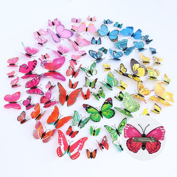 12 teile/satz PVC Simulation Schmetterling Clips 3D dekorative Schmetterling Haar Clips Garten Dekoration Fotografie Requisiten P247