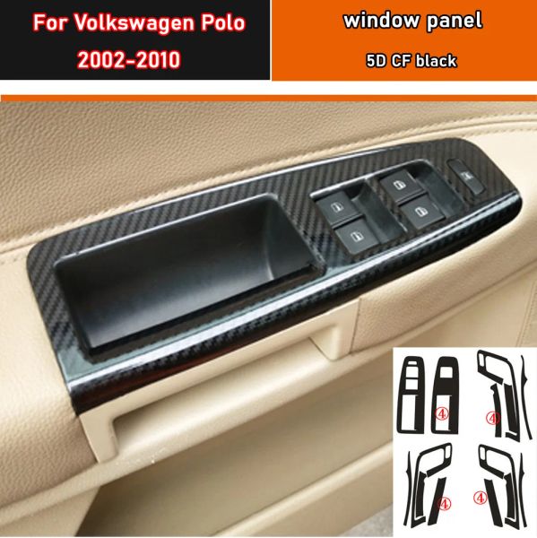 Estilo do carro preto carbono decalque botão de elevação da janela do carro interruptor painel capa guarnição adesivo 4 pçs/set para volkswagen polo 2002-2010