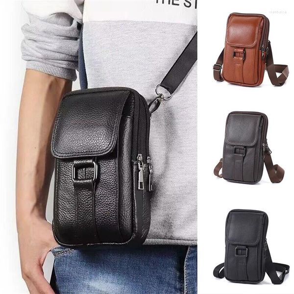 Taille Taschen Männer Schulter Leder Umhängetasche Casual Pack Fanny Gürtel Retro Für Männliche Kleine Telefon Tasche Multi Schicht