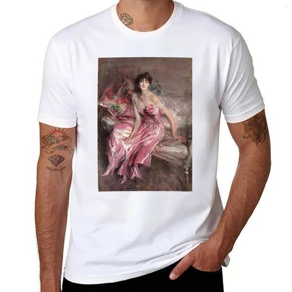 Polos masculinos vintage giovanni Boldini Signora em rosa 1916 belas artes camiseta fruta do tear camisas masculinas