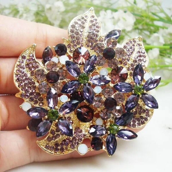 Broschen Vintage Lila Brosche Wunderschöne Blumengruppe mit Blumen-Strass-Kristall