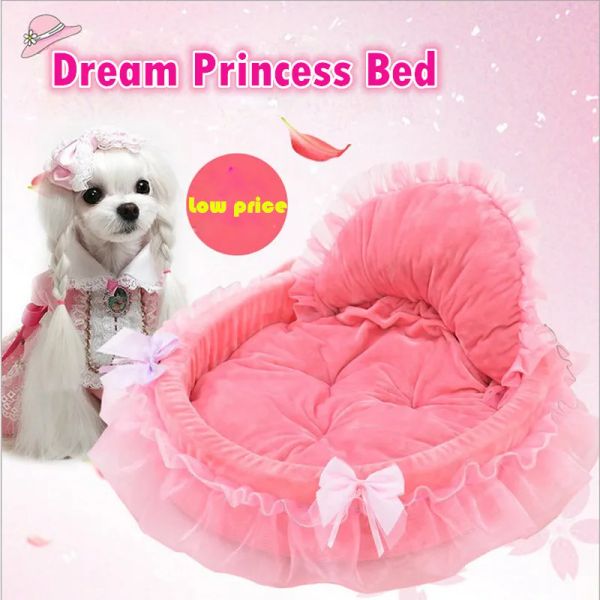 Matten Prinzessin Hundebett Weiches Sofa für kleine Hunde Rosa Spitze Welpenhaus Haustier Doggy Teddy Bettwäsche Hundebetten Katze Luxus Nest Matte Zwinger