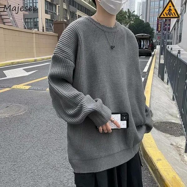 Männer Pullover Männer Pullover Oansatz Feste Baggy Paare Koreanische Mode Faul Retro All-match Strickwaren Bodenbildung S-3XL Jumper männlich Chic