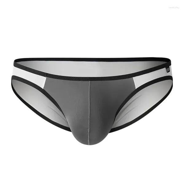 Cuecas homens briefs fino gelo seda respirável roupa interior sexy u convexo string bikini cintura baixa translúcido jock cinta gay tangas hombre