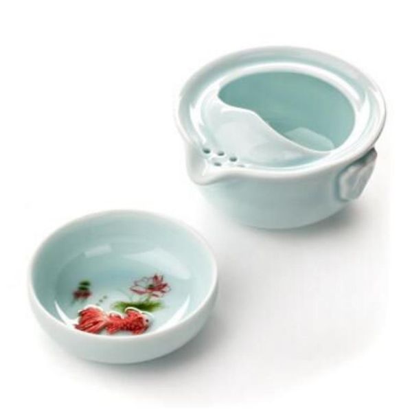 Quik copo 1 pote e 1 xícara celadon escritório viagem kungfu conjunto de chá preto drinkware ferramenta de chá verde T309242t