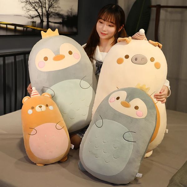 45-80cm küçük hayvanlar peluş oyuncak şişman squishy doldurulmuş dinozor domuz ayı yumuşak bebek bebek uygulama karikatür peluş yastık 240124