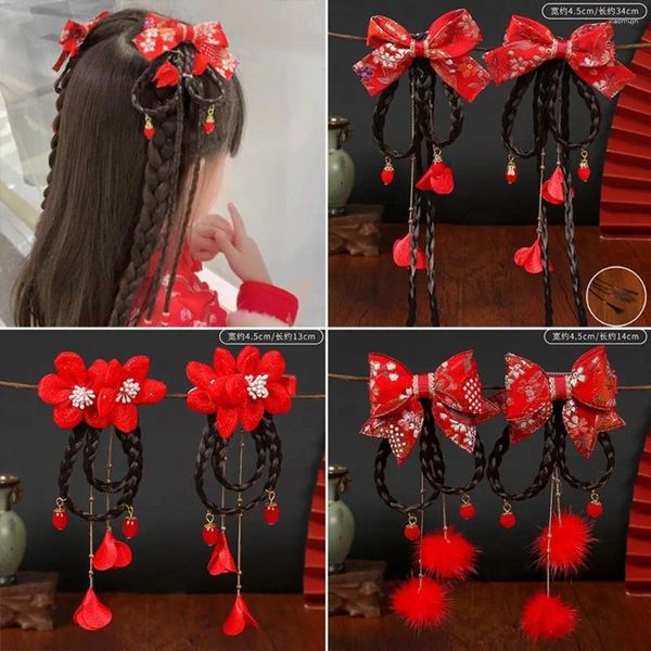 Acessórios de cabelo estilo chinês clipe hanfu headdress bebê peruca hairpin arco criança ano