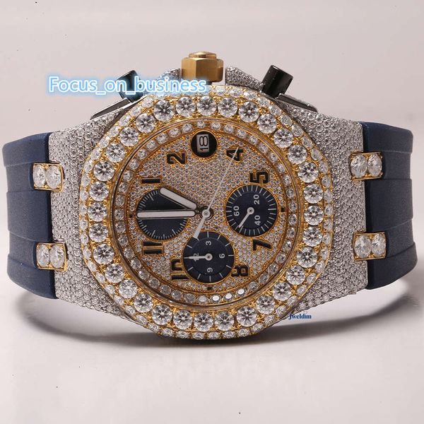 cronografo bling cintura meccanica ghiacciato mens lunetta argento tester passaggio big face vs personalizzato con scatola orologio con diamanti moissanite