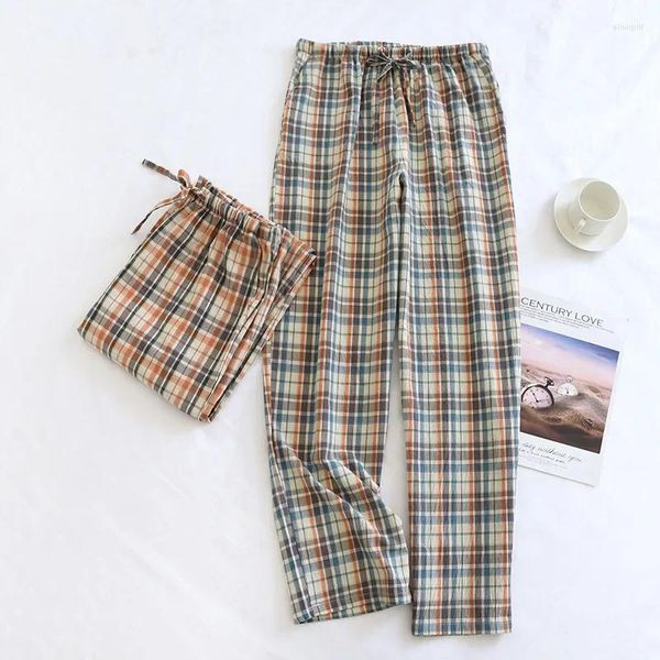 Pantaloni da notte da uomo per la casa Pantaloni in cotone taglia primaverile Pantaloni estivi Plaid velato Sleep Beach Plus Uomo Abbigliamento da uomo e