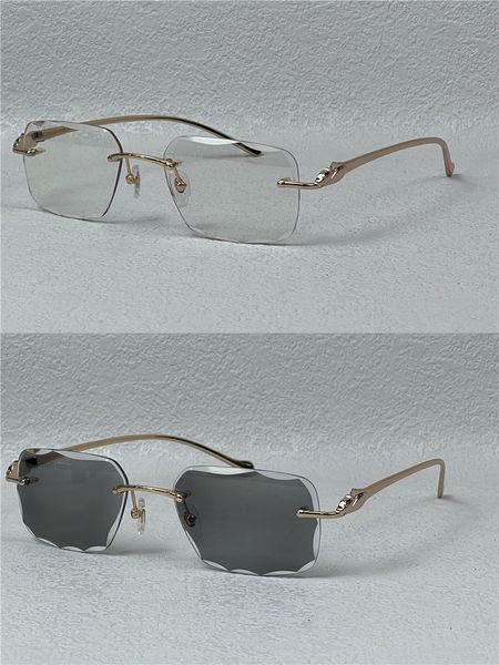 As cores das lentes dos óculos de sol fotocromáticos mudaram ao sol, de cristalino para escuro, lente com corte de diamante, armação de metal sem aro, externa 563651 com caixa original