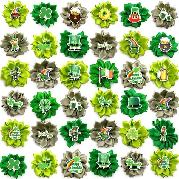 Hundebekleidung 50/100 Stück ST Patrick's Day Kleine Haarschleifen Gummibänder Yorkshire Clover Zubehör Pflege für Haustierprodukt