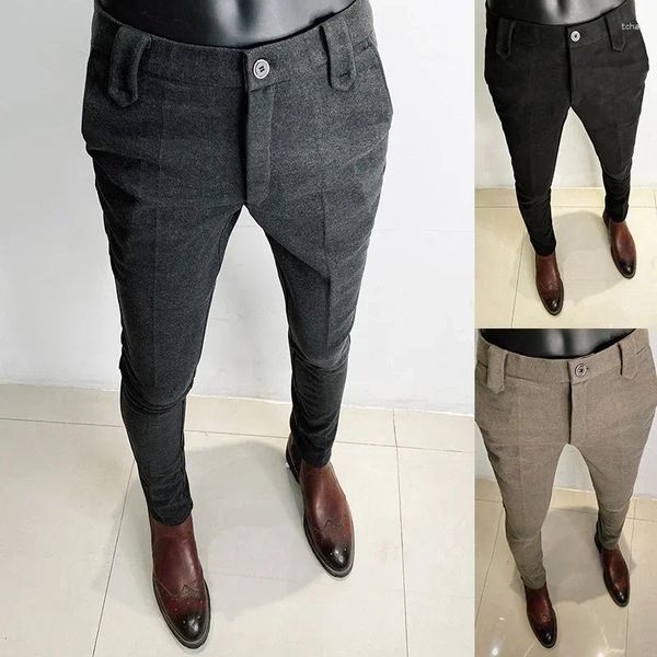 Ternos masculinos s calças masculinas fino ajuste 2024 primavera casual streetwear de alta qualidade preto cinza vestido terno calças