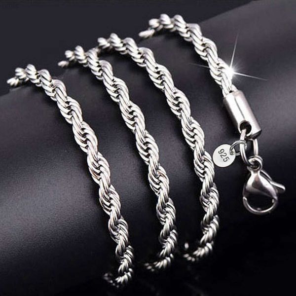 Frauen Männer Twist Seil Kette Schlange Halskette Schmuck Neueste Halskette Versilbert Heißer Verkauf 925 Silber Geometrisch 4mm Hiphop 19n-31