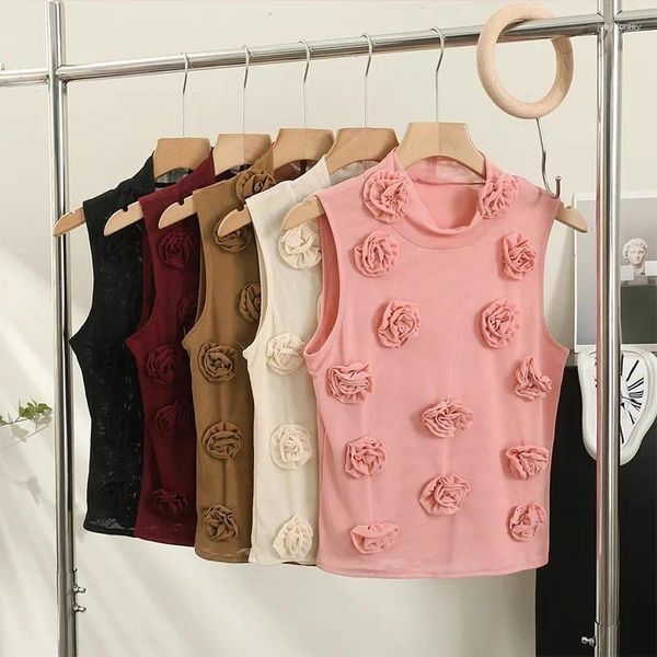 Frauen Tanks 3D Rose Blume Sexy Französisch Chic Femme Mesh Korsett Crop Tank Tops Camisoles Mode Lässig Camis Stil dropship