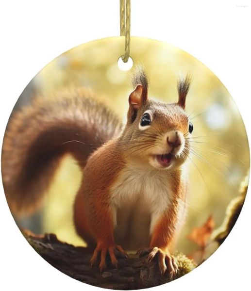 Weihnachtsdekorationen, niedliches Eichhörnchen, bedrucktes Ornament, runder Porzellan-Ornament, Baum für Zuhause, Urlaubsgeschenk