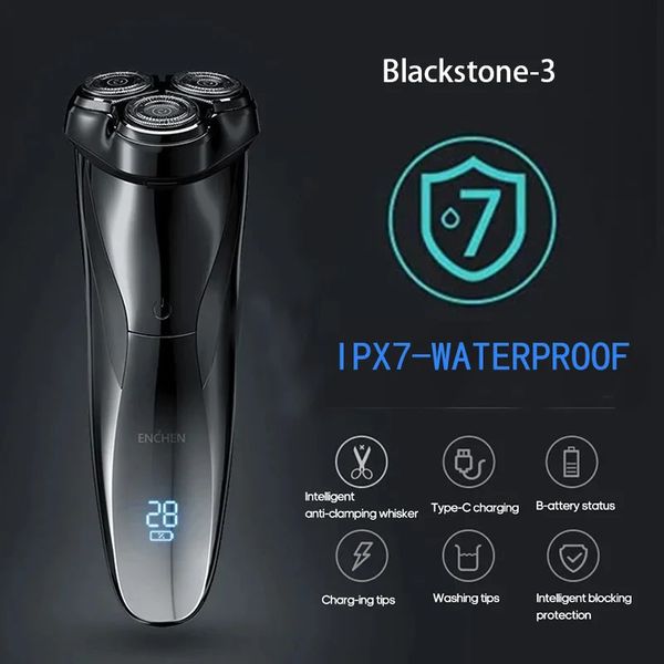 Enchen Blackstone 3D Elektrikli Tıraş Ticareti Erkekler İçin Ipx7 Su Geçirmez Islak Kuru Çift Kullanım LCD Ekran Yüz Sakal Tıraş Jilet 240119