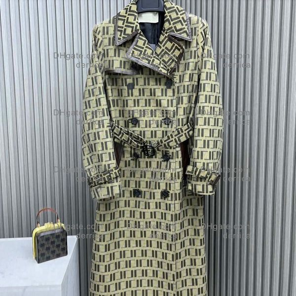 Designer de luxo feminino trench coats duplo breasted longo cinto notch lapela casaco à prova vento clássico outerwear