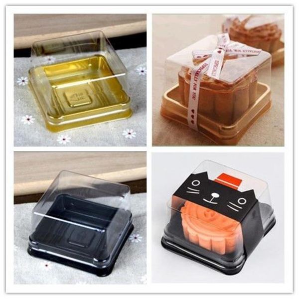 100 pezzi 50 set 6 8 6 8 4 cm Mini formato scatole per torte in plastica trasparente contenitore per muffin cibo confezione regalo forniture di nozze2411