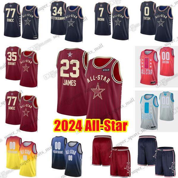 Benutzerdefinierte 2024 All-Star-Basketballtrikots mit Aufdruck: 34 Giannis Antetokounmpo 21 Joel Embiid 0 Jayson Tatum 22 Jimmy Butler 7 Jaylen Brown 8 Kristaps Porzingis Bam Adebayo