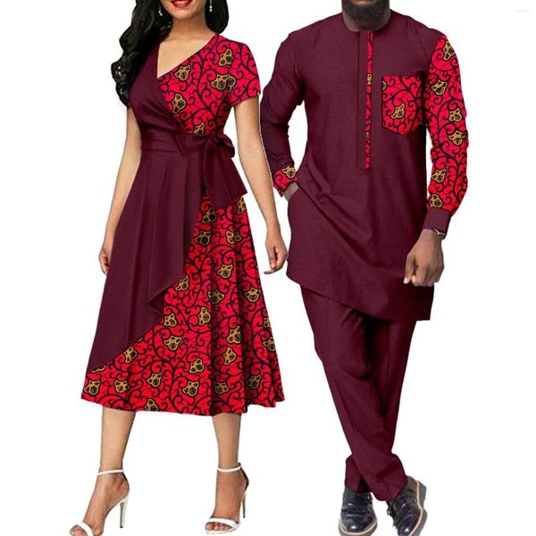 Этническая одежда SEAALP, африканская одежда для пар на свадьбу, женские платья Dashiki, одинаковые мужские комплекты, комплекты брюк