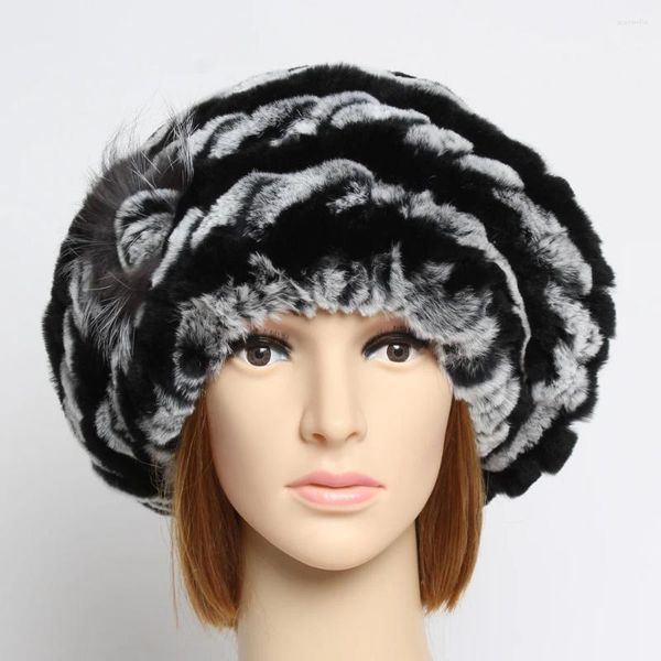 Berets Winter Frauen Echte Rex Pelz Hüte Dame Natürliche Echte Mützen Kappe Mode Warme Weiche Gestrickte Kappen