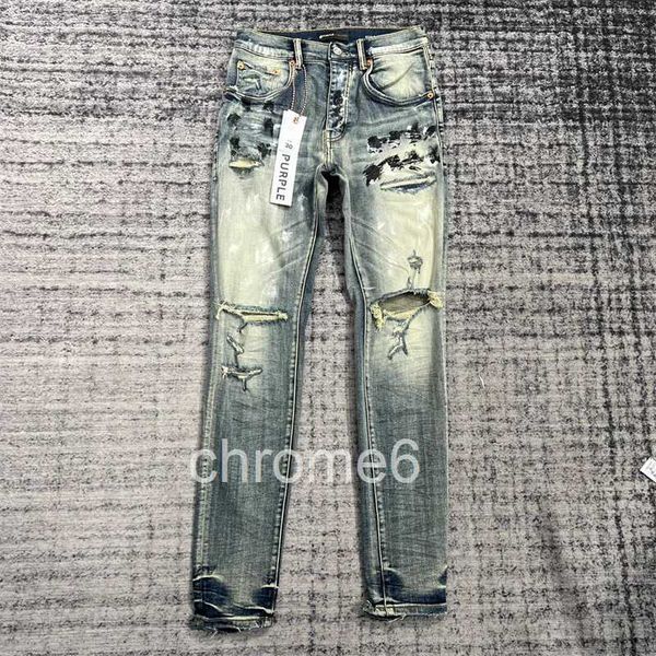 Herren-Designer-Hip-Hop-Jeans mit gespleißtem Schlag, Used-Look, zerrissen, schmale Passform, Motorrad-Biker-Jeanshose, verwaschene Streetwear-Hose für Herren REFY