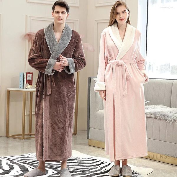 Kadın pijama kadınları kış ekstra uzun jacquard pazen bornoz sıcak artı boyutta spa banyo cüppeleri mercan polar giyinme elbisesi erkekler