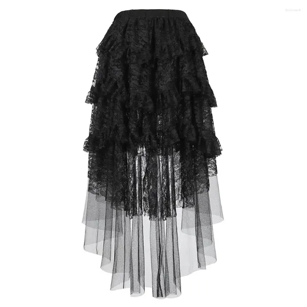 Saias sexy saia de renda preta para mulheres em camadas plissadas steampunk assimétrico alto baixo plissado tule longo plus size XS-6XL