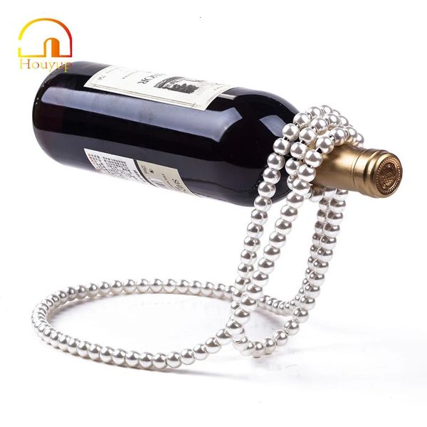 Houyup criativo pérola colar rack de vinho champanhe garrafa de vinho suspenso titular armário de vinho ornamentos barra acessórios artesanato 240124