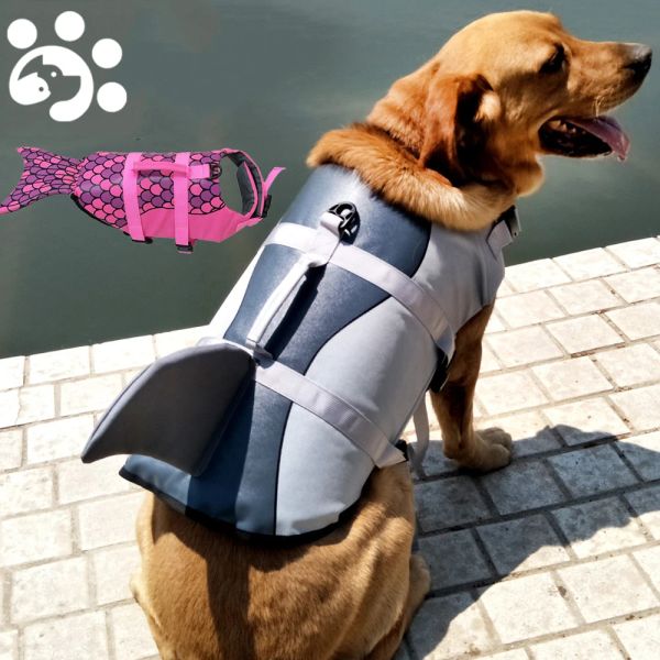 Abbigliamento Pet Dog Giubbotto di salvataggio Estate Squalo Sirena Pet Giubbotto di salvataggio Vestiti per cani Imbracatura Cani Costumi da bagno Animali domestici Costume da bagno Divertente simpatico cane Costu