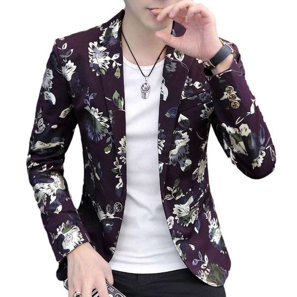 Primavera y otoño moda personalidad traje de flores otoño de los hombres nueva juventud coreana Slim Fit un botón traje abrigo