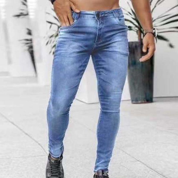 Männer Jeans Skinny Stretch Denim Hosen Männliche Abnehmen Taste Niedrige Taille Soild Hosen Seitentaschen Herren Ropa Hombre