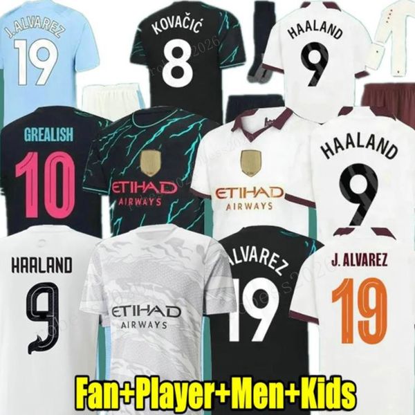 23 24 HAALAND Fußballtrikots Man City Fußballtrikot DE BRUYNE RODRIGO GREALISH FODEN 2023 2024 MANS CITIES BERNARDO RUBEN DOKU ALVAREZ Fans Spieler Männer Kinder Kit Sets