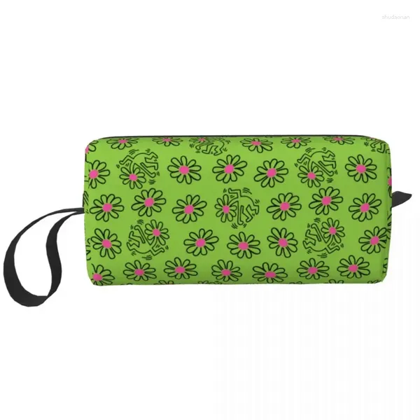 Sacos cosméticos grama verde abstrato haring dança viagem saco de higiene para mulheres organizador de maquiagem beleza armazenamento dopp kit caso caixa