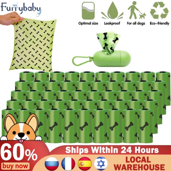 Мешки для какашек Furrybaby, аксессуары для чистки домашних животных, биоразлагаемые, экологически чистые мешки для мусора для собак, диспенсер, уличные разлагаемые мешки для собачьих какашек