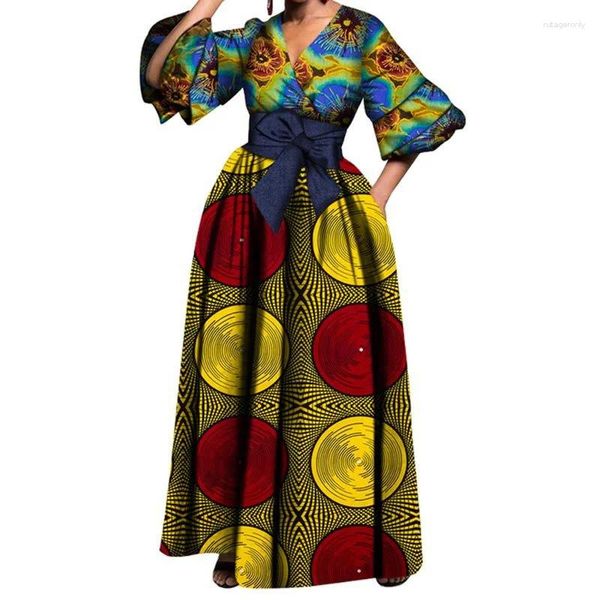 Abbigliamento etnico In vendita Abiti lunghi con stampa africana Dashiki Colletto con scollo a V Abito da festa Abiti Taglie forti 7XL Abiti per le donne Fuori