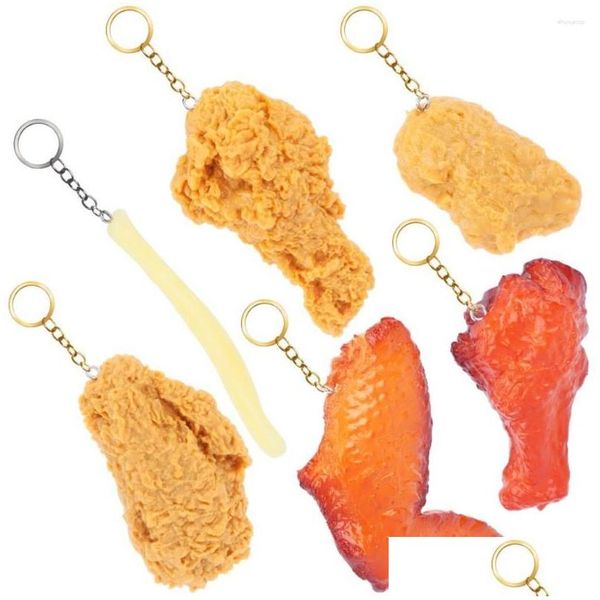 Llaveros Lanyards Llaveros PVC Food Show Props Llavero Papas fritas Red de pollo Pierna frita Ala asada Colgante Niños Key Chai Dhscb