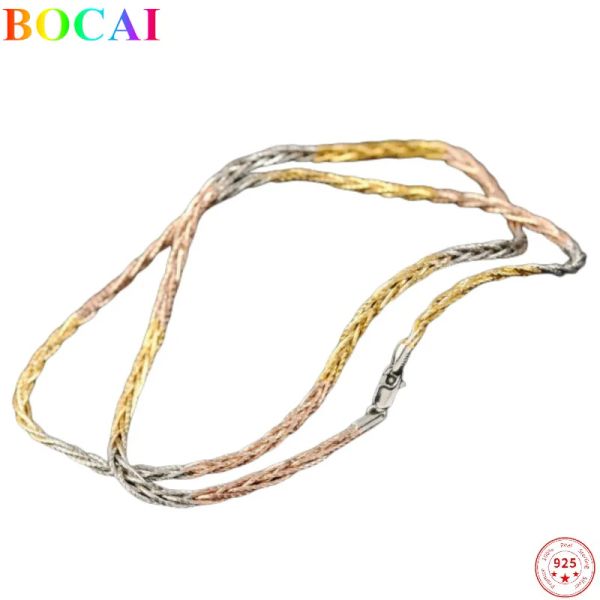 Colares Bocai Real S925 Colar de cor prata esterlina Colar de cor de 3 mm de espessura feminino FIRE TRICOLOR Super Flash Chain