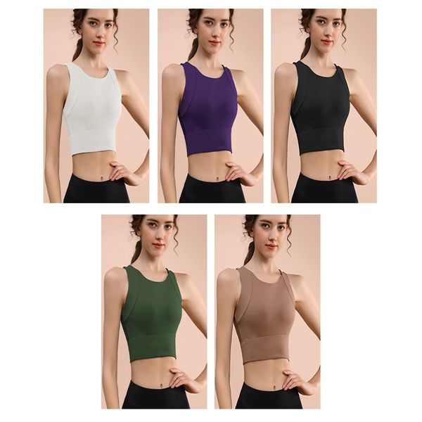 LL Gilet da yoga da donna, pettorina fissa in un unico pezzo, abbigliamento estivo, scollatura alta, reggiseno intimo professionale per sport e fitness ad asciugatura rapida