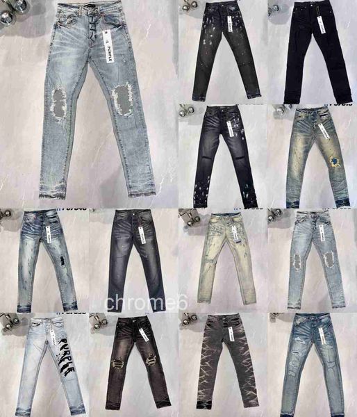 Designer-Jeans für Herrenhosen-Trends Distressed Black Ripped Biker Slim Fit Motorrad Mans Stacked Men Baggy Hole VOV3