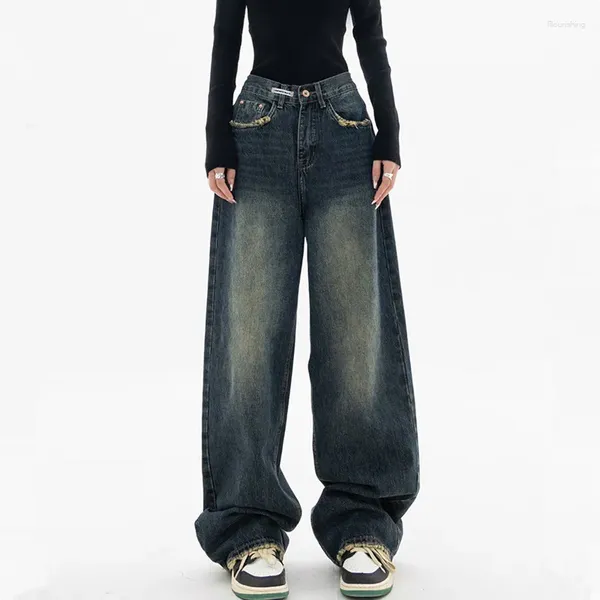 Kadın Kotları 2024 Siber Ropa Y2K Eski Vintage Blue Bol Pantolon Kadınlar İçin Fiyat Elbise Kıyafetleri Düz Geniş Bacak Lady Denim Pantolon