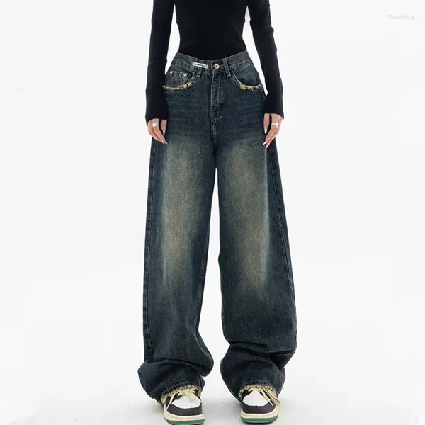 Jeans femininos 2024 cyber ropa y2k velho vintage azul baggy calças para mulheres preço vestido roupas em linha reta perna larga senhora denim calças