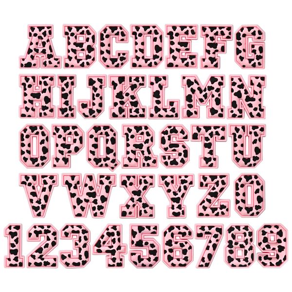 pink leopard alphabets numbers anime charms wholesale childhood memories funny gift cartoon charms shoe accessories pvc decoration buckle soft rubber clog charms