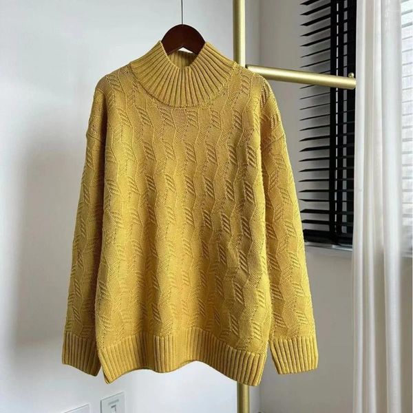 Kadın Sweaters Pırlanta Ekose Yün Jakard Yarım Belelek Baca Boyun Külotu Kadınlar Örme Sweater