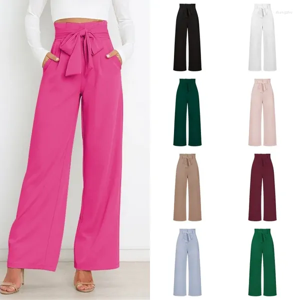 Pantaloni da donna Pantaloni estivi a 16 colori Abito lungo Cintura solida Vita alta Dritto Gamba larga Ufficio Donna Allentato Casual