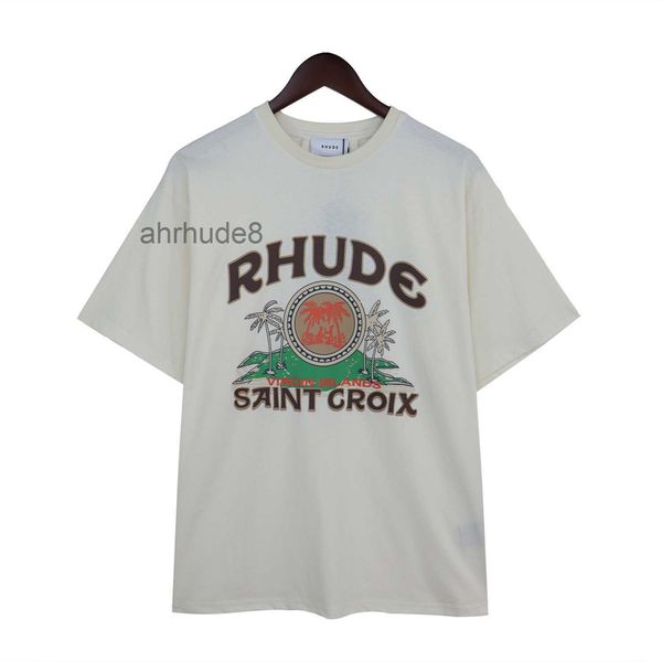 Rhudes T-shirt Mens Designer T-shirt Tee Chemises d'entraînement pour hommes surdimensionnés 100% coton T-shirts Vintage à manches courtes Taille américaine Rh88754 Q7UH