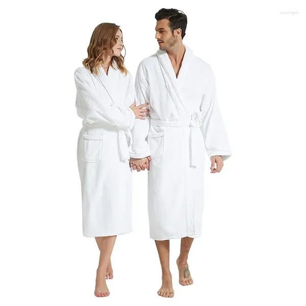 Mulheres sleepwear el terry roupão mulheres sólida manga longa turn down colarinho senhoras vestido bolsos inverno absorver água quimono para