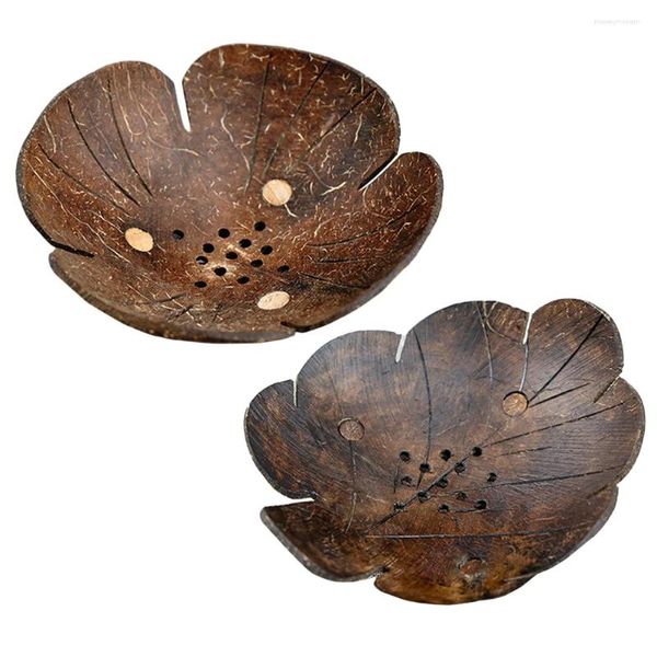 Tigelas 2 Pcs Coco Shell Armazenamento Tigela Sabão Porch Chave Placa De Madeira Home Decor Candy Holder