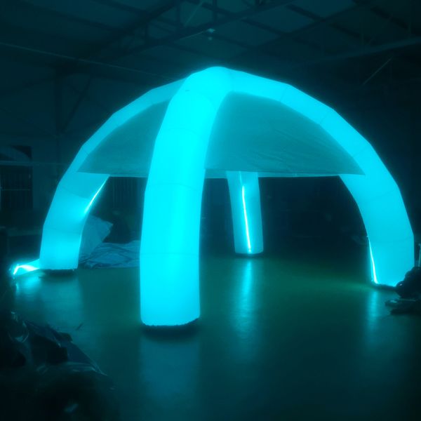 Tenda de aranha inflável gigante de 6 m 19,7 pés com luzes LED coloridas RGB 4 pernas arqueadas Dossel Gazebo Marquee dome para mercado / festa / casamento no cinema